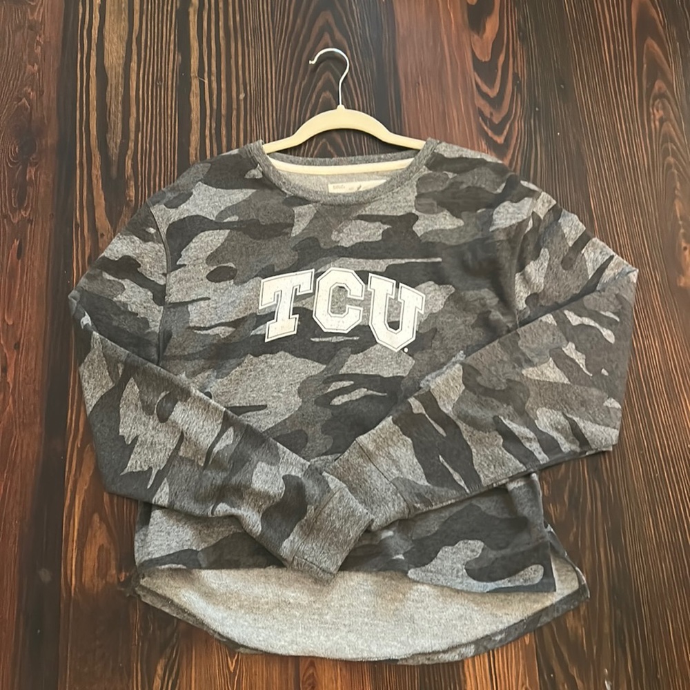 TCU camo long sleeve sweater/top